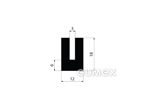 Gumový profil tvaru "U", 18x12/3mm, 60°ShA, NBR, -40°C/+70°C, čierny